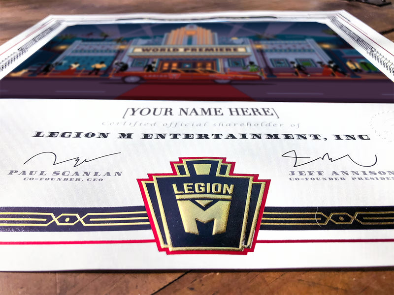 LEGION M - Investor Certificate Limited Edition (Personalized) -- PRE-ORDER