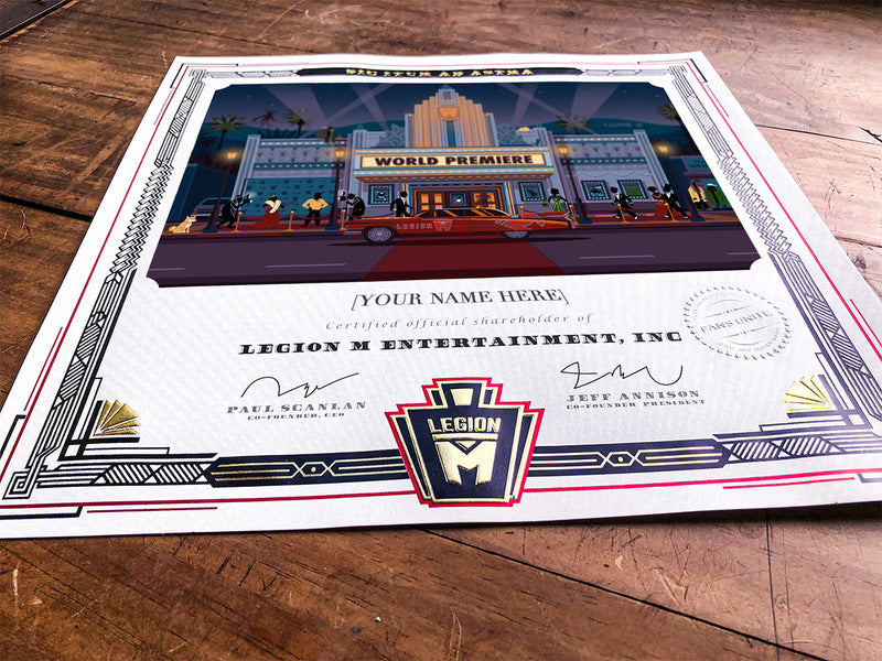 LEGION M - Investor Certificate Limited Edition (Personalized) -- PRE-ORDER