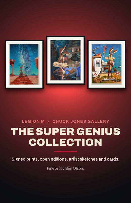 The Super Genius Collection. Three signed and numbered prints by Ben Olson, framed. Signed prints, open editions, artist sketches and cards.