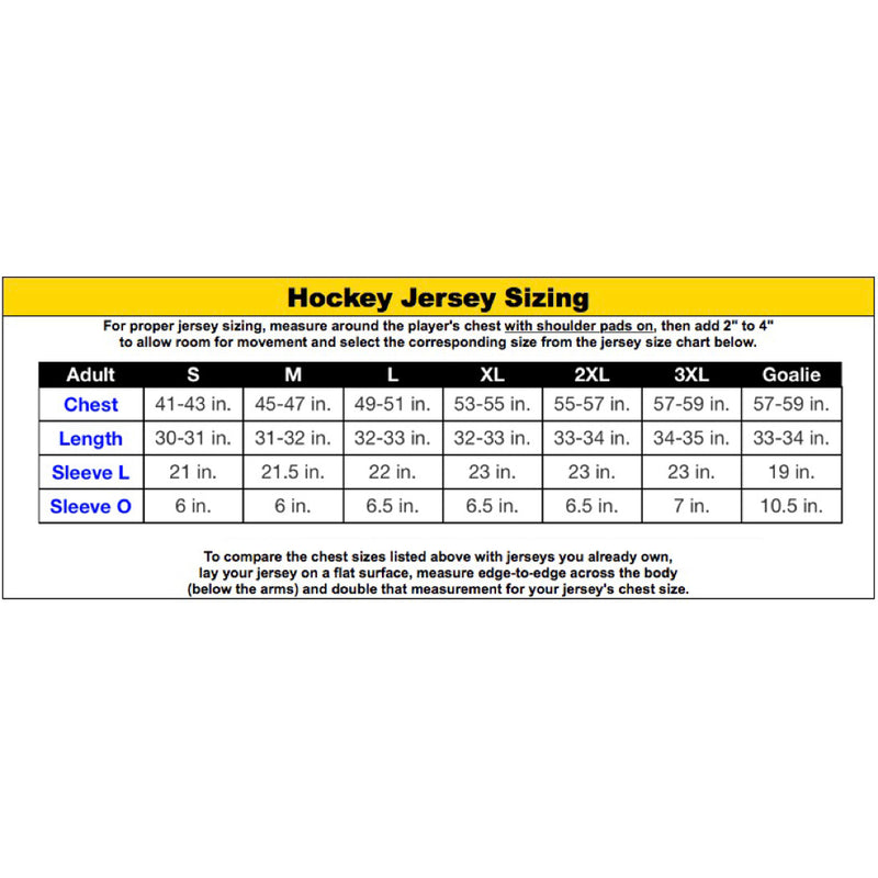 NHL Jersey Size Chart, Jersey Sizing