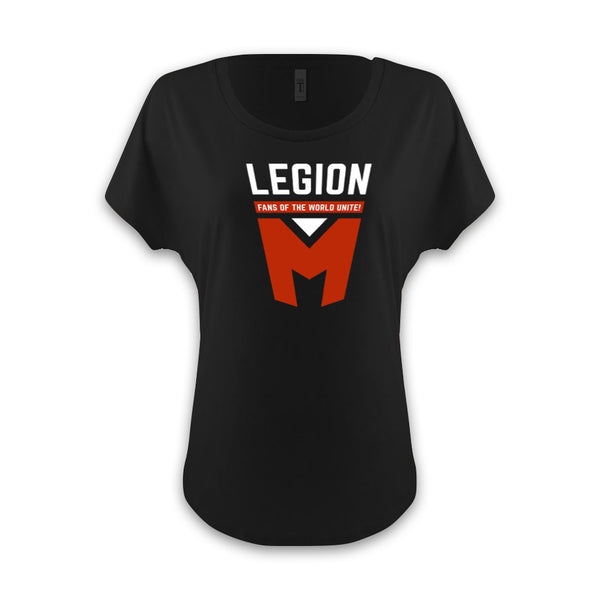 LEGION M - Fans Of The World Unite Legion M Shield - Women's Dolman Black Tee
