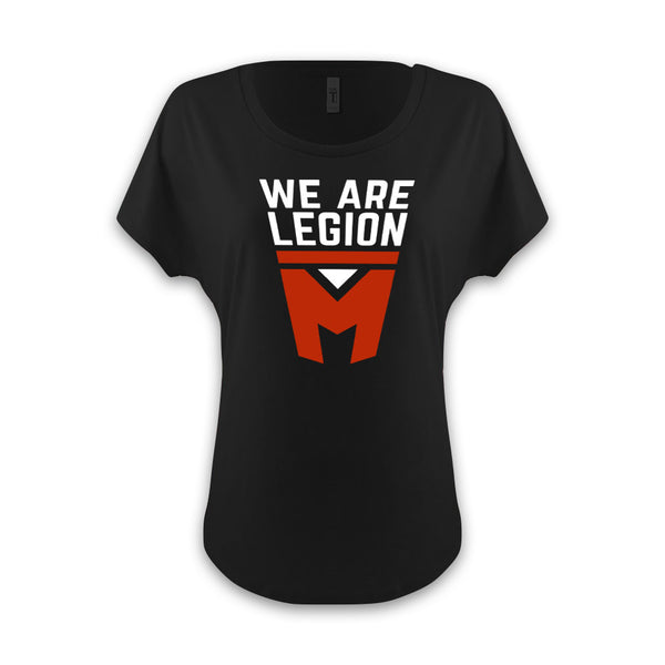 LEGION M - We Are Legion M Stacked Shield - Women's Dolman Black Tee